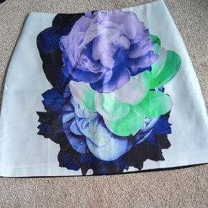 Floral Print Mini Skirt - White and Blue